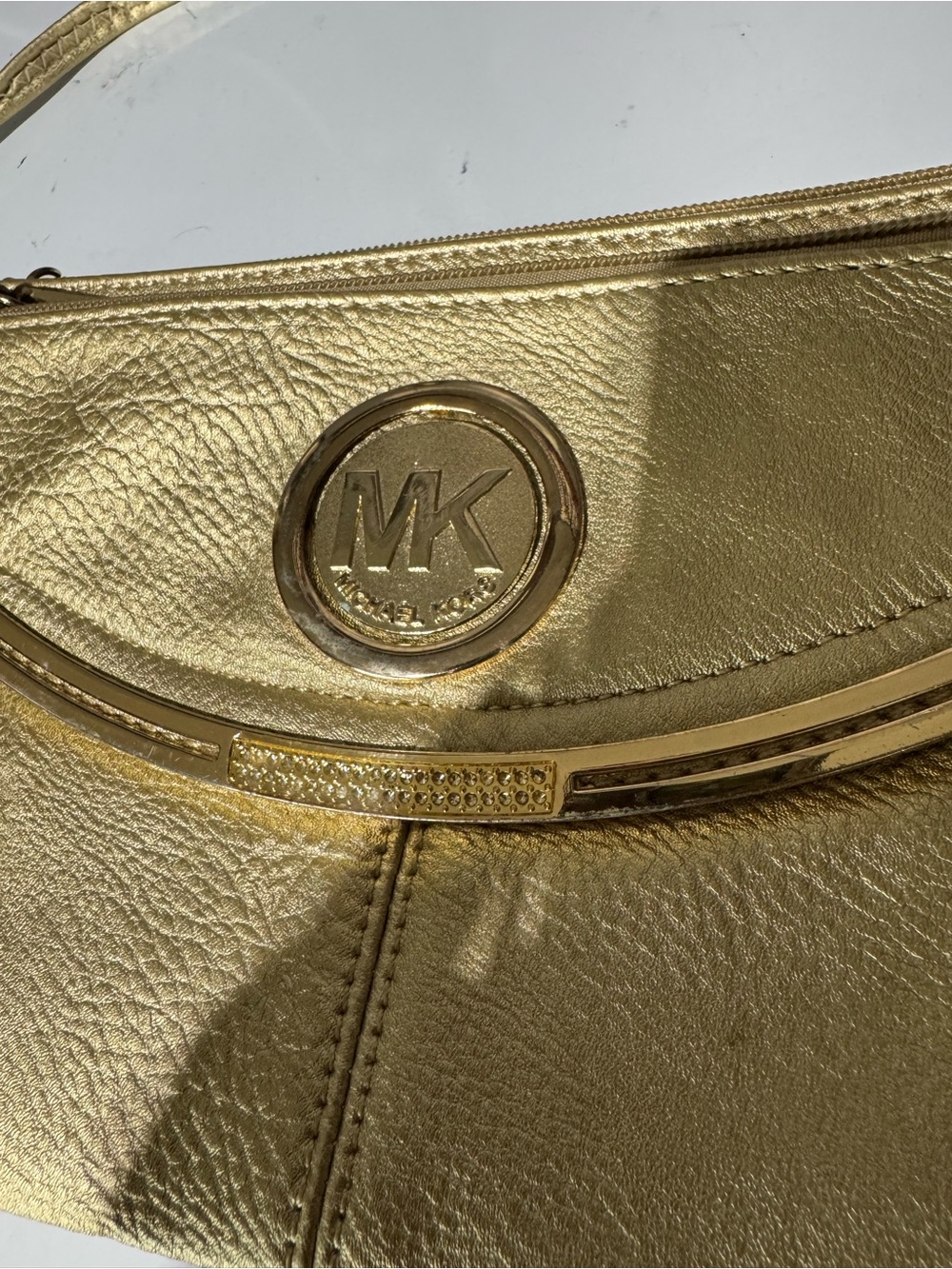 Michael Kors Metallic Gold Leather Crossbody Wristlet - Picture 2 of 16
